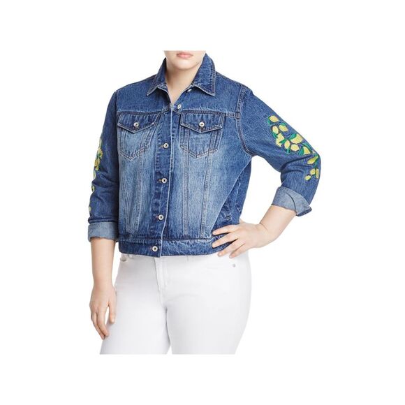 BAGATELLE Jackets & Blazers - BAGATELLE Womens Blue Pocketed Cuffed Sleeve Collared Denim Jacket Plus 1X
